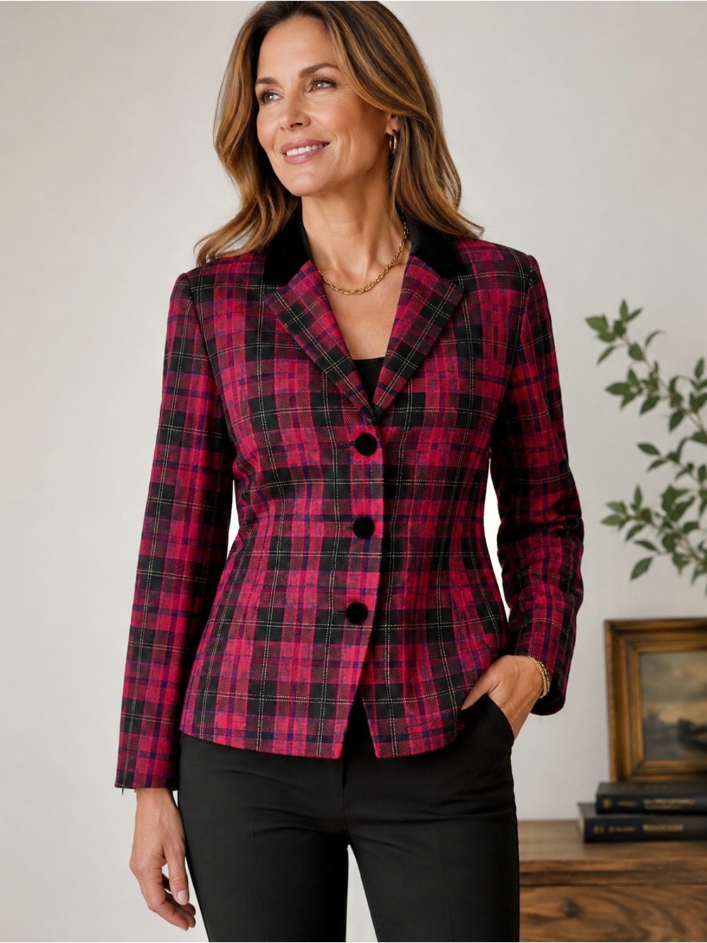 Kasper & Company ASL Plaid Wool Blazer Jacket Classic Academia Old Money Preppy